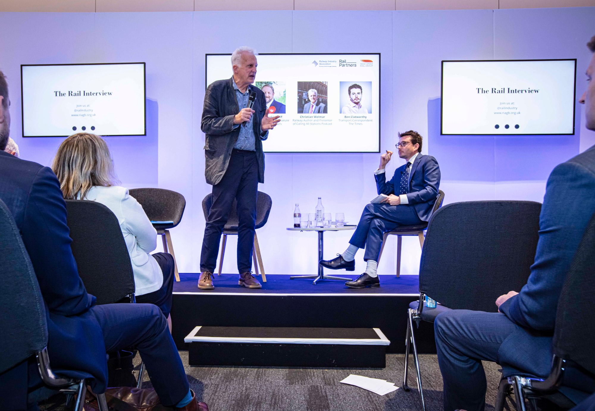 Christian Wolmar on stage with Ben Clatworthy